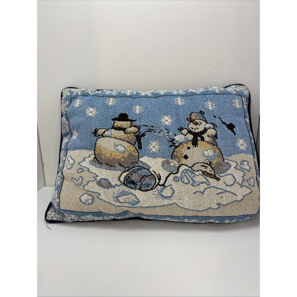 Christmas needlepoint pillow Snowman Family Winter 16” L 12” W